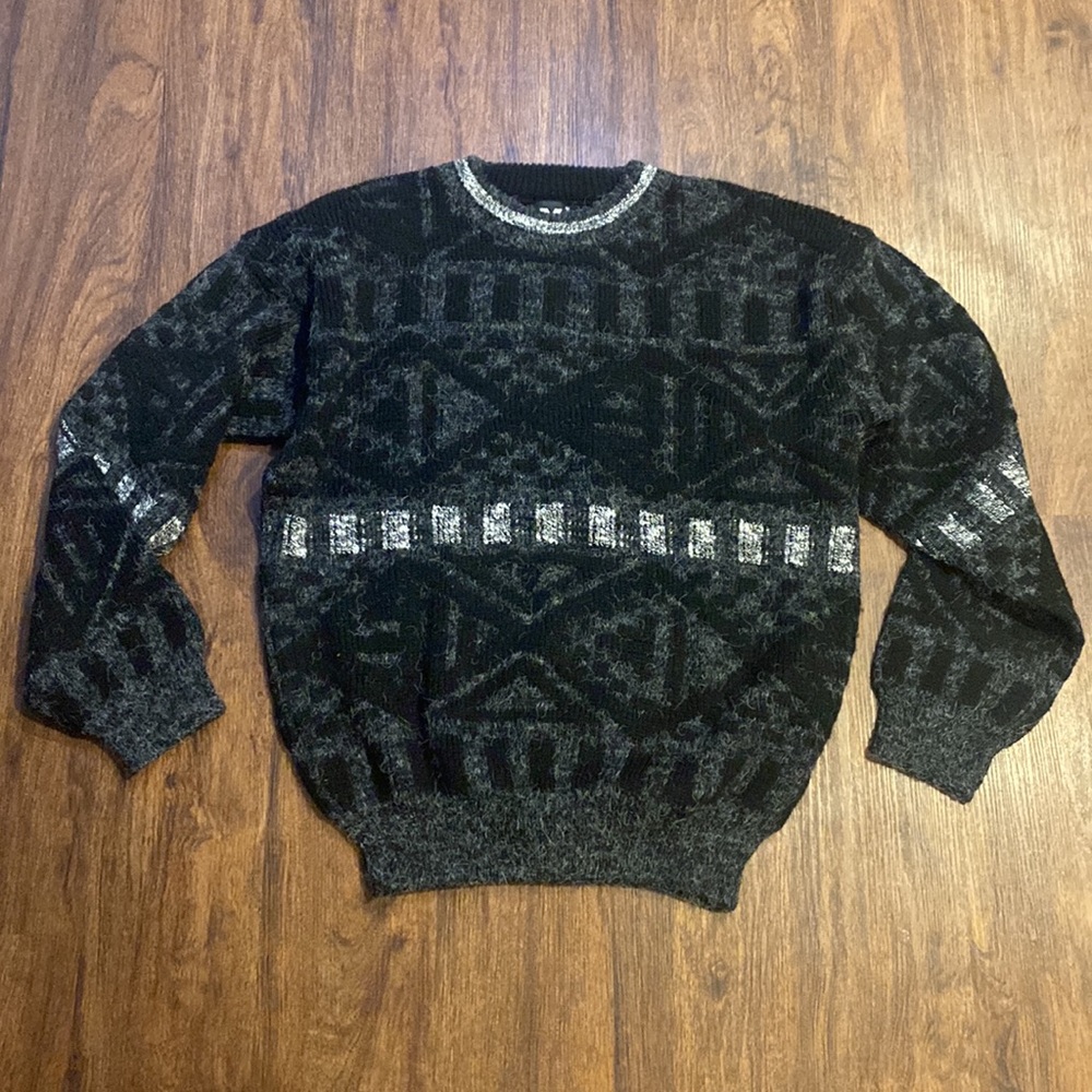 Vintage XSTATX Mens Crewneck Black/White/Gray Cozy Pullover Sweater-Sz XL